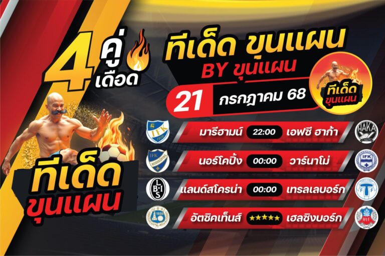 ทีเด็ดบอลวันนี้ บอลสเต็ป4 วิเคราะห์บอล [วันจันทร์ที่ 21 กรกฎาคม 2568]