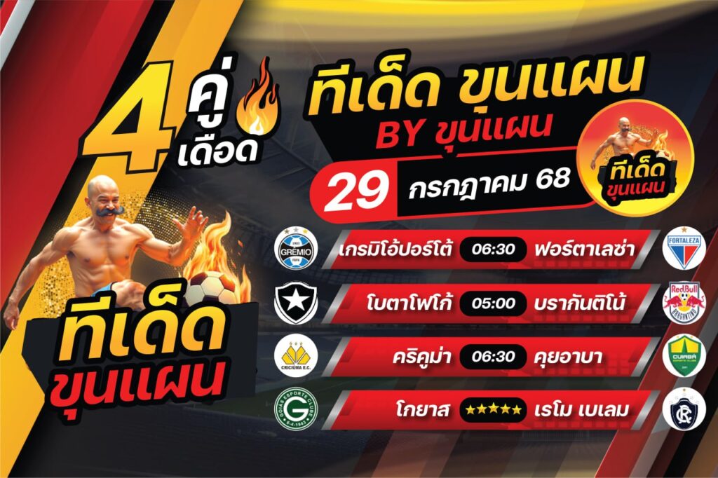 ทีเด็ดบอลวันนี้ 29 กรกฎาคม 2568